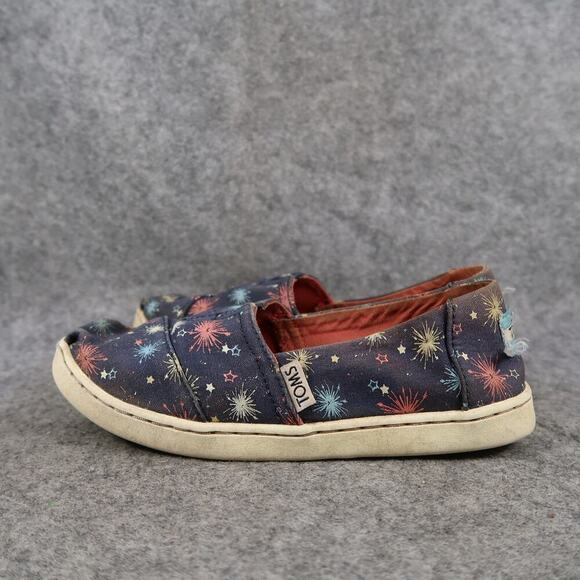Toms Shoes Kids 3 Slip On Loafer Flats Casual Canvas Sneaker Fireworks Blue - Picture 4 of 11